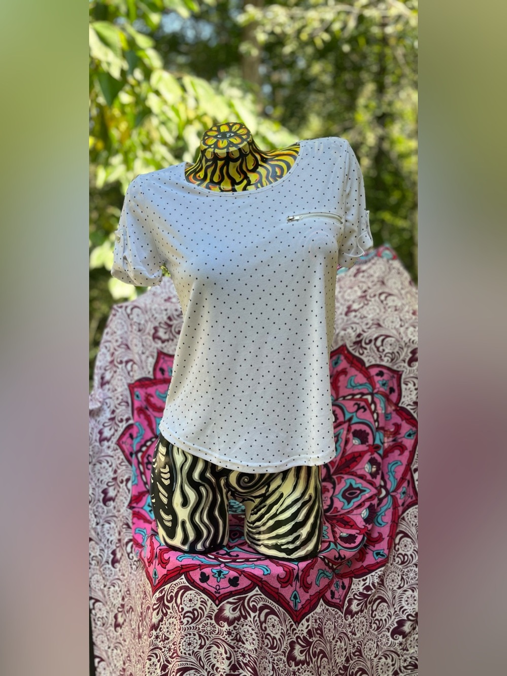 Workshop Republic Clothing White Short Sleeve Polka Dot Top